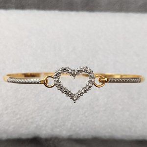 Gold plated diamond like heart bangle